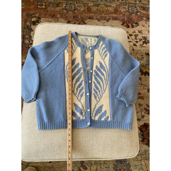Vintage Hand Knit M/L Cardigan Button Sweater 100% Wool Wheat Print - Picture 6 of 7